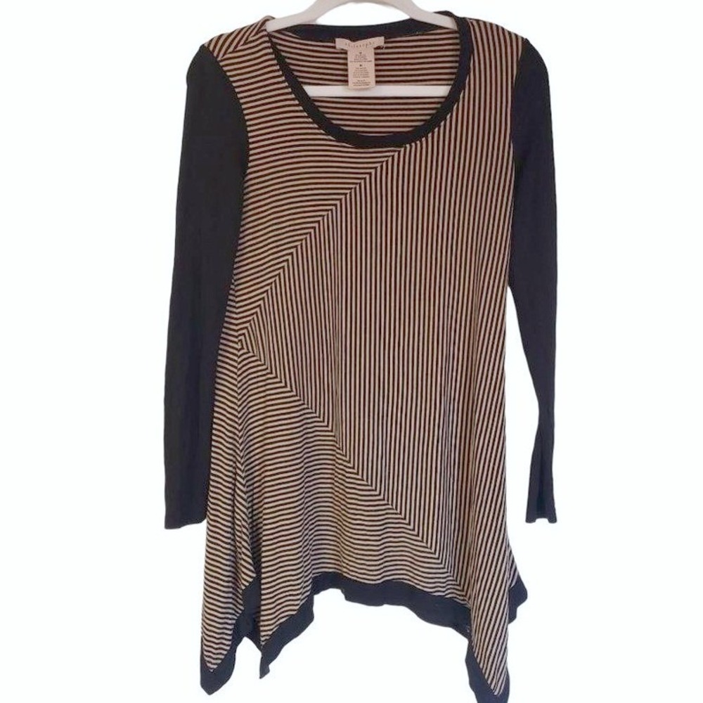 PHILOSOPHY SHARK BITE TUNIC SIZE‎ MEDIUM LONG SLEEVE  BLACK TAN